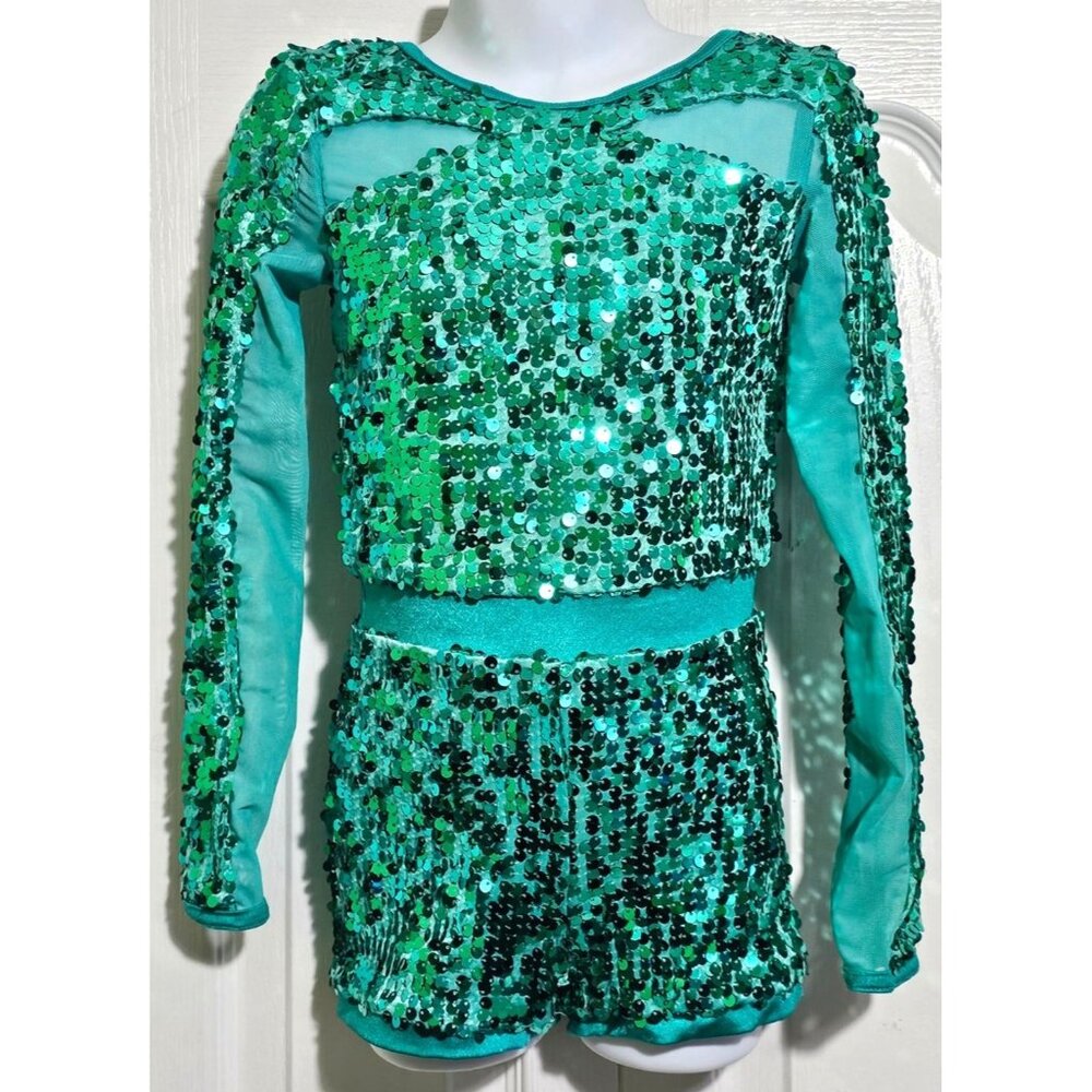 Weissman Love You Like A Love Song Biketard Dance Costume Sequin Emerald Green